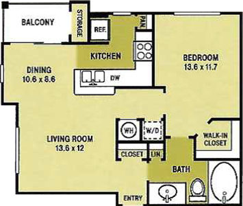 The Aspen - One Bedroom / One Bath - 803 Sq.Ft.*
